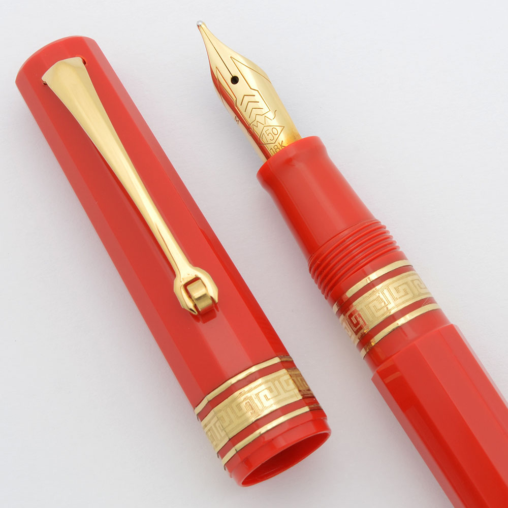 Omas Dama Fountain Pen (1990s) - Red w Gold Trim, Piston Filler